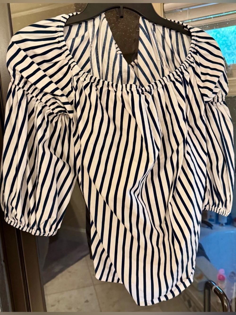 Belle Sky Striped Puff Sleeve Blouse